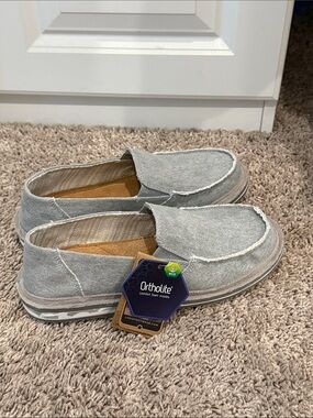 Lamo Light Gray Canvas Slip-On Loafers with Ortholite